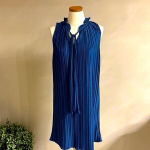 DKNY Royal Blue accordion pleated neck tie sleeveless Dress relaxed fit midi 6